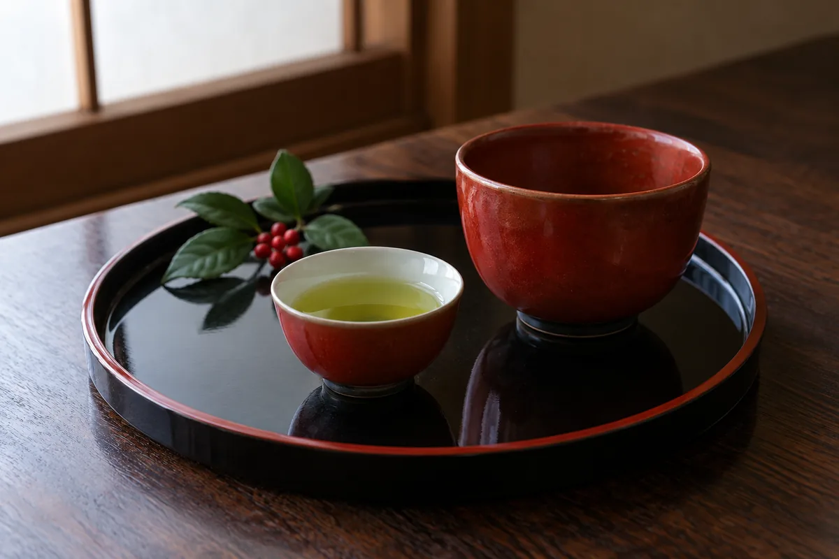 小さな茶入りの器と大きな空の器