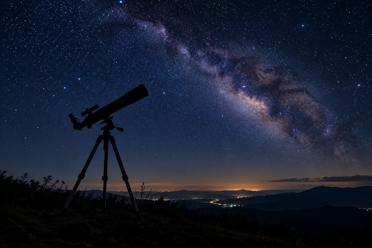 星空に向けた三脚の望遠鏡