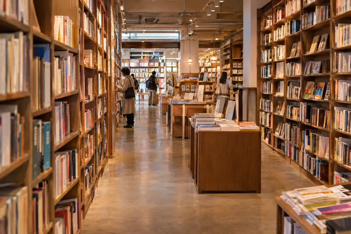 静かな書店の通路